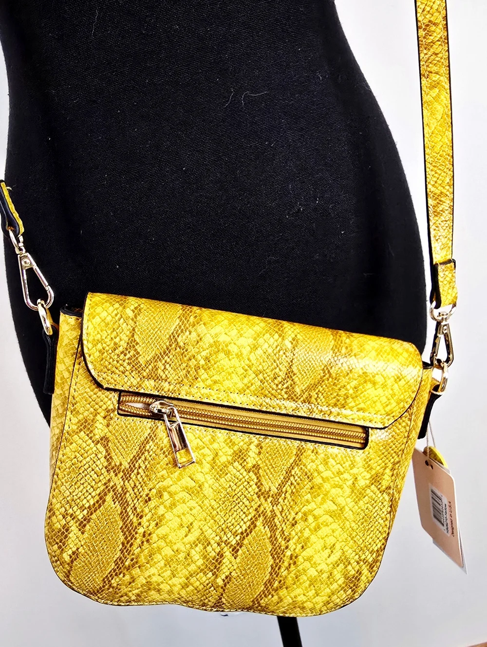 Mellow World yellow snake print crossbody bag vegan leather bold statement Edgy